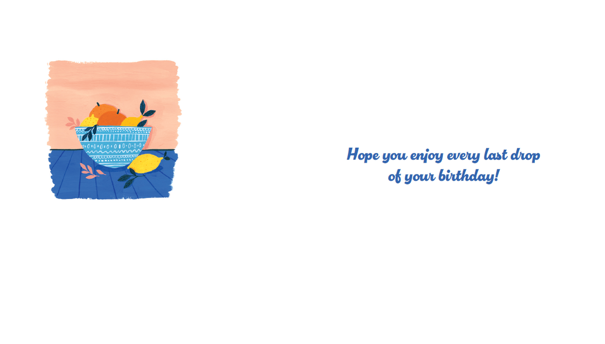 Pictura Citrus Bowl birthday card from Me To You featuring colorful citrus illustrations and cheerful birthday message.