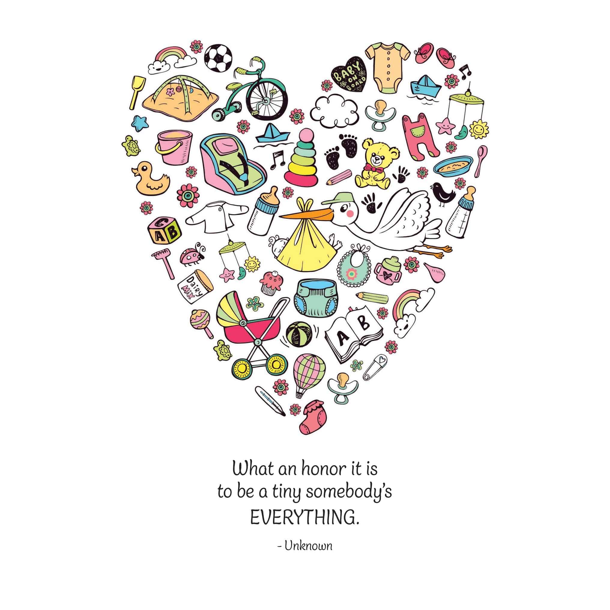 Pictura Baby Icons Heart Mother's Day Card celebrating first Mother's Day with colorful heart and baby icon design.