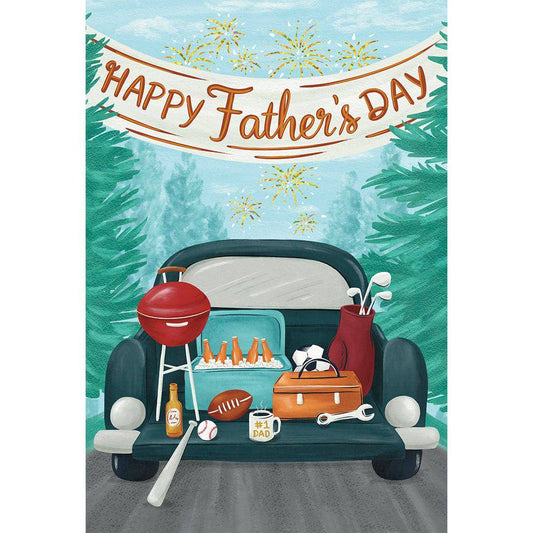 Pictura Forest Truck Father's Day card featuring a colorful illustrated forest scene with a cheerful truck for celebrating dad