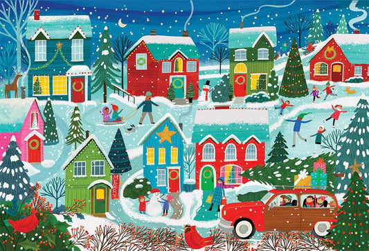 Pictura Village Scene Christmas Card featuring a festive winter village with snow-covered houses and holiday decorations.