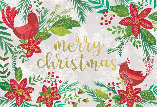 Seasonal Christmas card by Pictura featuring a birds and flowers frame design with festive holiday imagery.