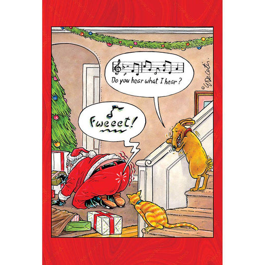 Pictura seasonal Christmas card featuring festive holiday design with "Do You Hear What I Hear?" text and winter imagery.