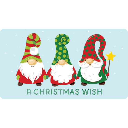 Pictura Gnome Trio Christmas Card Money Holder featuring three festive gnomes with holiday-themed accents.