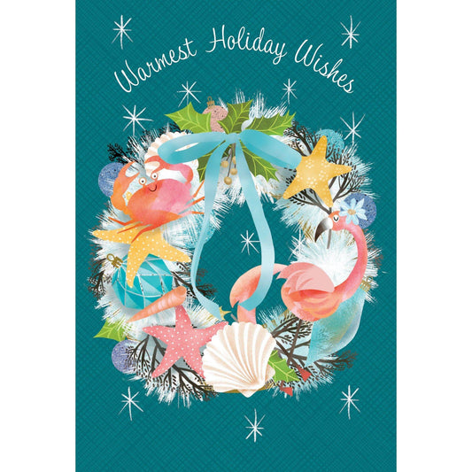 Seasonal Coastal Wreath Christmas Card with festive holiday design featuring coastal elements, by Pictura.