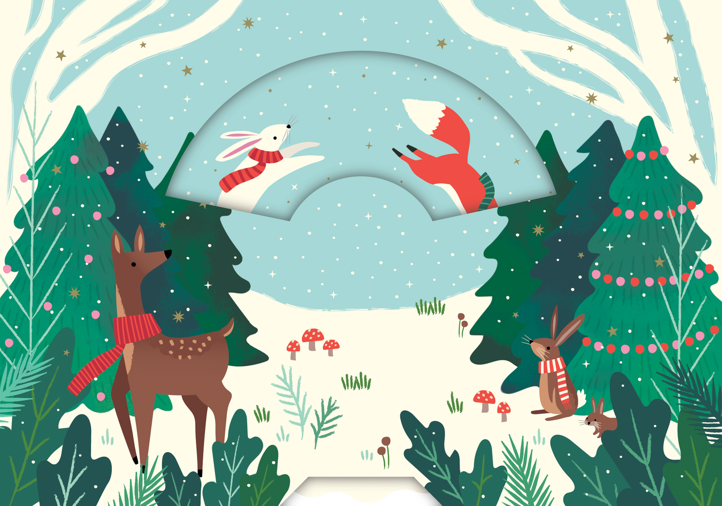 Fox And Deer Christmas Card Spinning Wheel