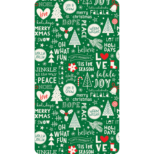 Seasonal Christmas card featuring festive holiday phrases with Pictura branding, decorated with colorful Christmas-themed illustrations.