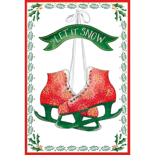 Pictura Let It Snow Skates Christmas card featuring festive winter scene with skates and holiday decorations.