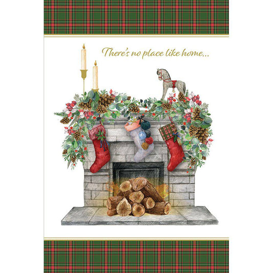 Pictura Christmas card featuring a cozy fireplace scene with holiday decorations, perfect for sending festive season greetings.