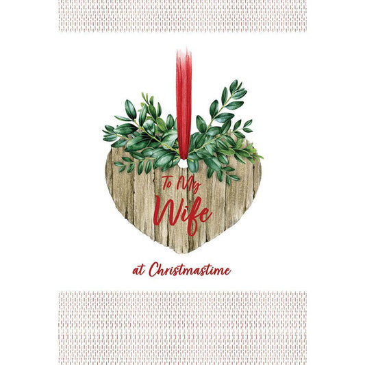 Pictura wooden heart Christmas card for wife featuring festive holiday design and heartfelt message, ideal for special occasions.