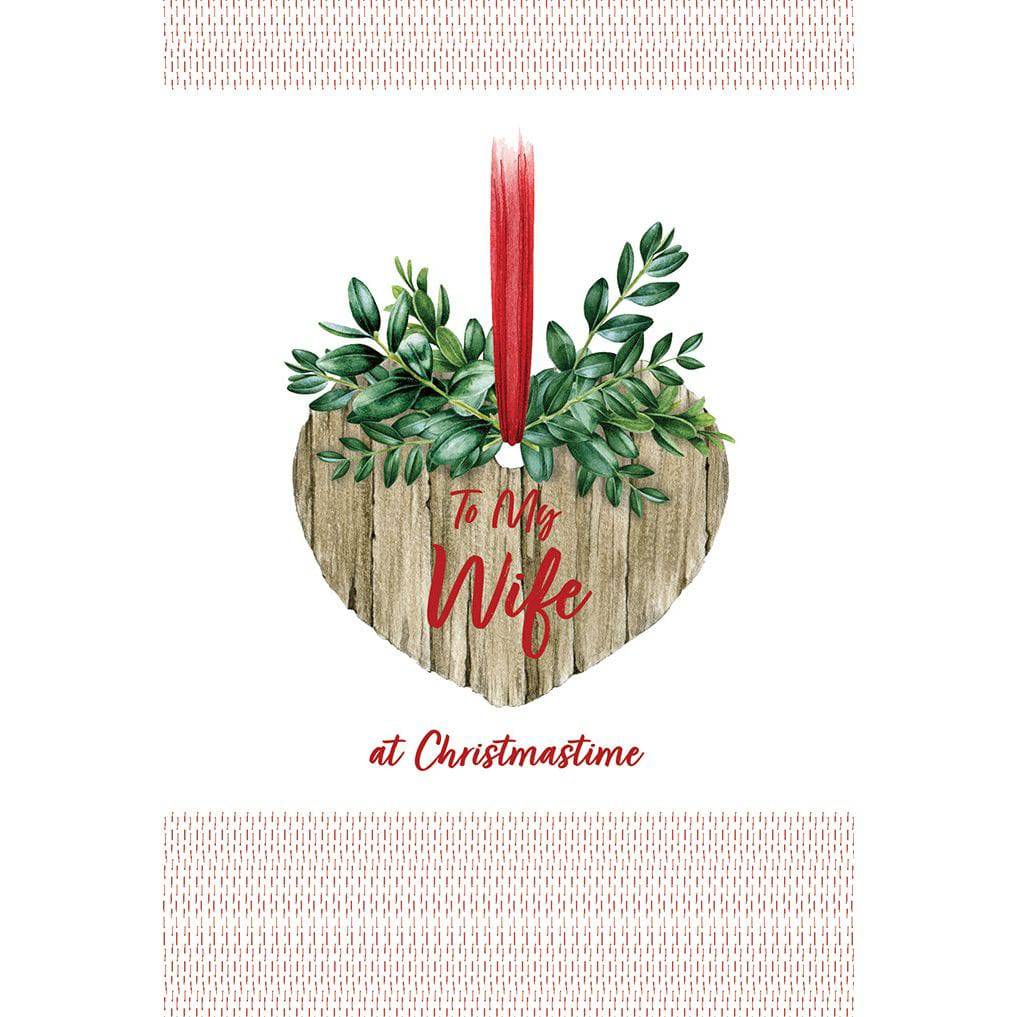 Pictura wooden heart Christmas card for wife featuring festive holiday design and heartfelt message, ideal for special occasions.