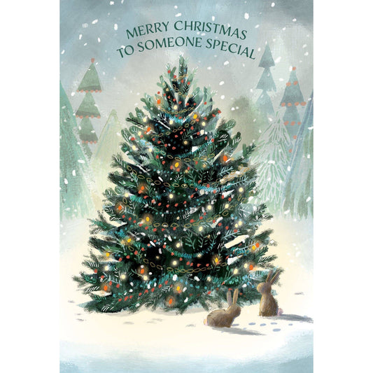 Pictura Forest Christmas Tree Christmas Card featuring a festive winter scene with a decorated evergreen tree for the holiday season.