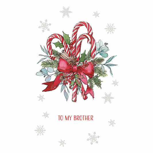 Pictura Christmas card featuring colorful candy canes, designed for brothers, with festive seasonal holiday imagery.