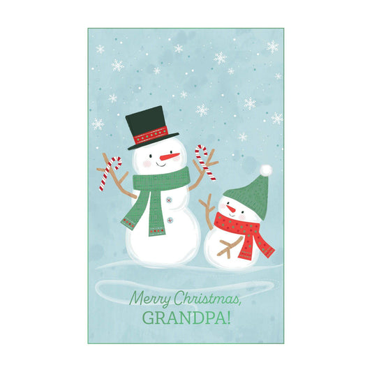 Festive Pictura Happy Snowman Christmas Card for Grandfather, featuring cheerful snowman design and seasonal holiday imagery.