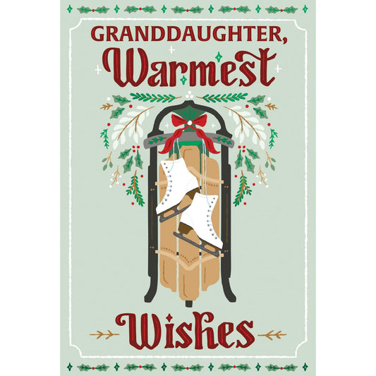 Pictura Warmest Wishes Sled Christmas Card featuring festive holiday design for granddaughter, seasonal greeting card.