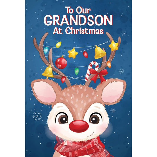 Pictura festive Christmas card featuring a cute reindeer design, perfect for sending seasonal greetings to your grandson.