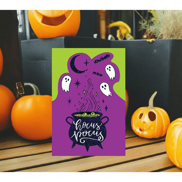 Ghost Cauldron Halloween Card by Pictura featuring a spooky ghost and cauldron design, perfect for Halloween greeting cards.