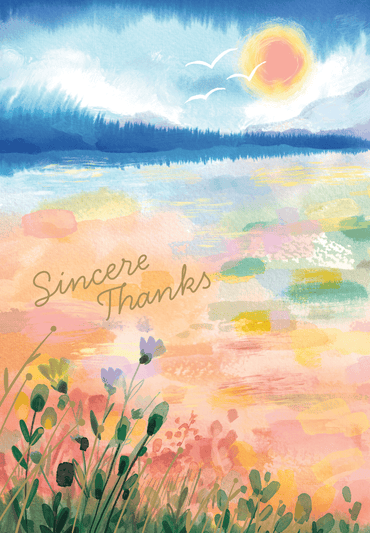 Set of Pictura Seascape Boxed Thank You Cards with ocean-inspired artwork and matching envelopes, ready for special occasions.