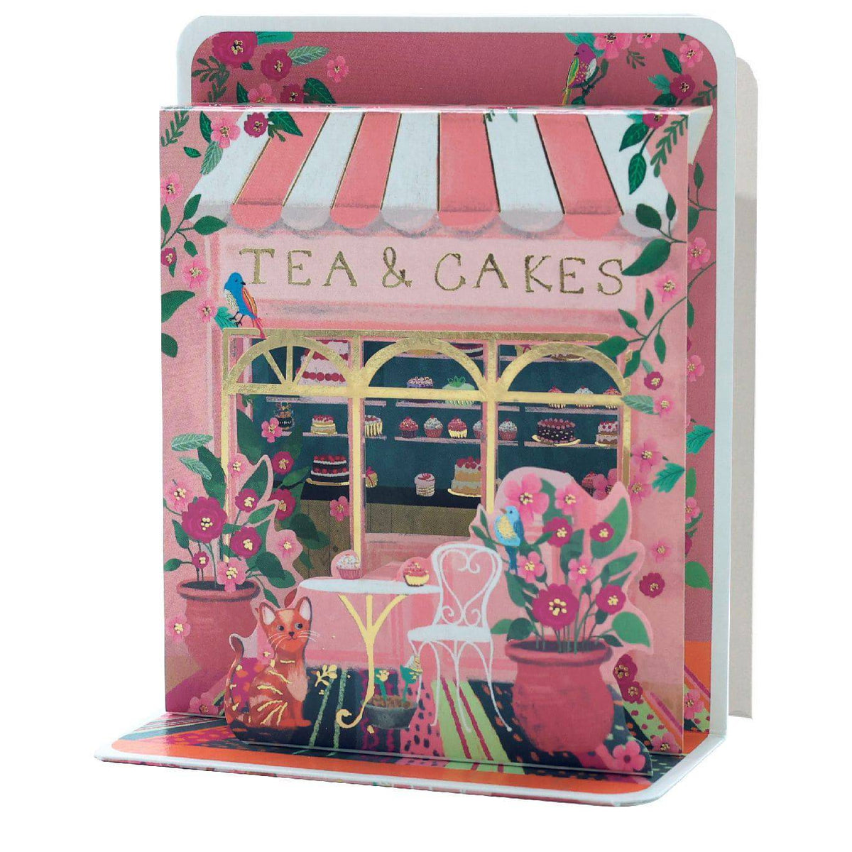 Pictura Tea & Cakes small pop-up card featuring colorful paper-crafted tea cups and cakes for special occasions.