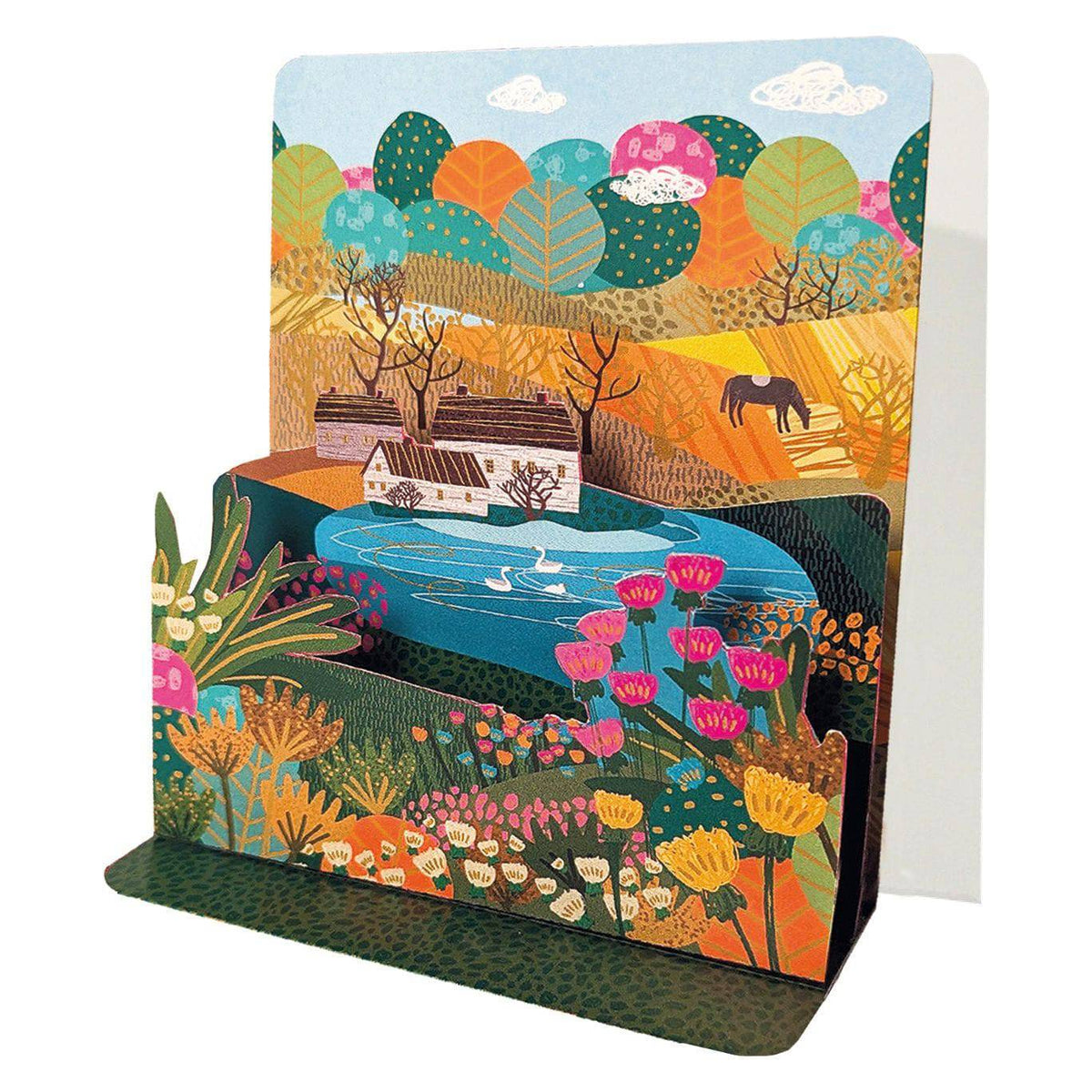 Pictura landscape small pop-up card featuring a detailed 3D nature scene with trees and mountains on white background