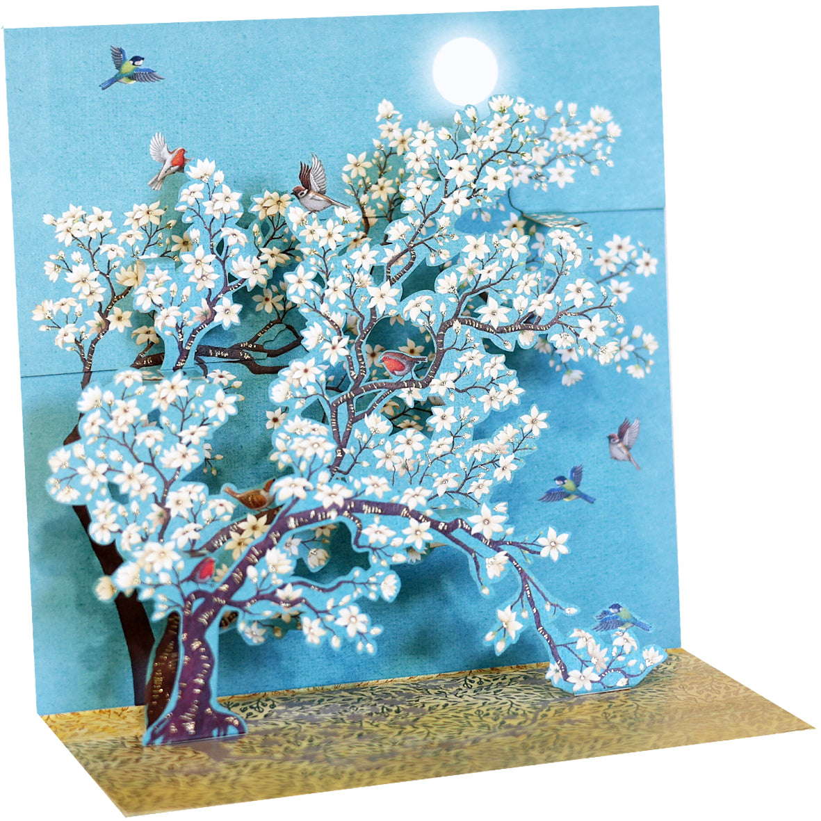 Pictura large pop-up card featuring a detailed tree with colorful birds, showcasing intricate paper craft artwork.