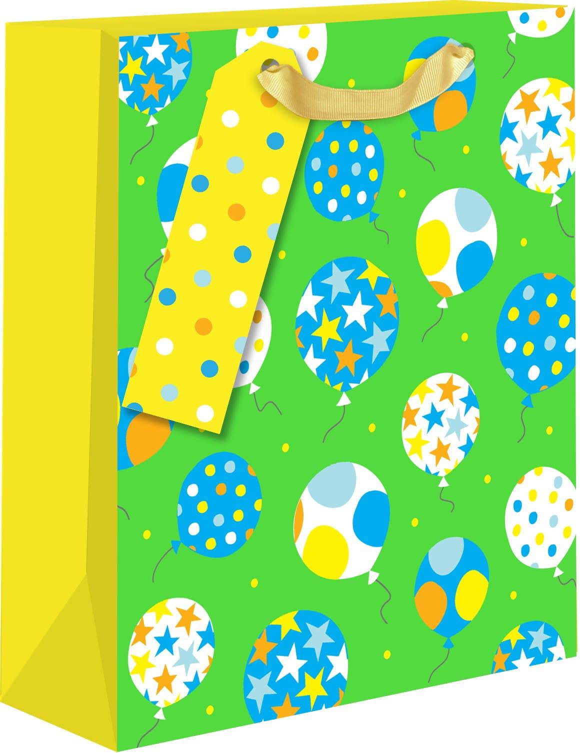 Blue and yellow balloon-themed medium gift bags by Pictura, featuring colorful, festive paper shopping bags with handles.