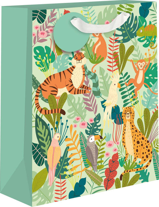 Medium Pictura Jungle-themed gift bags featuring vibrant jungle animal and plant illustrations, ideal for special occasions.