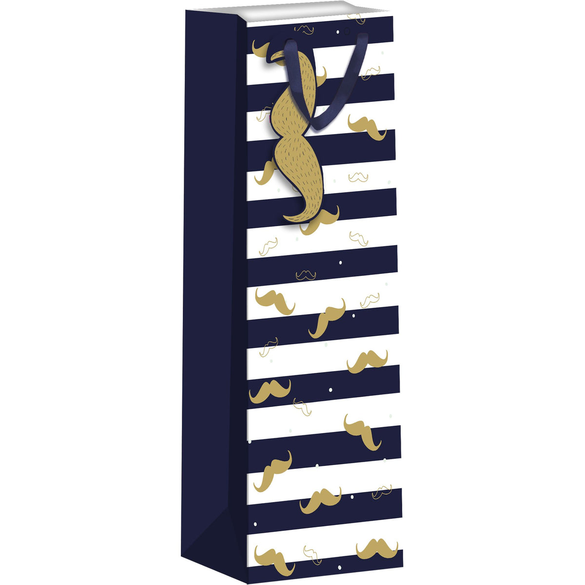 AB PICTURA mustache-themed gift bag for bottles, featuring a fun mustache design on a durable paper bag.