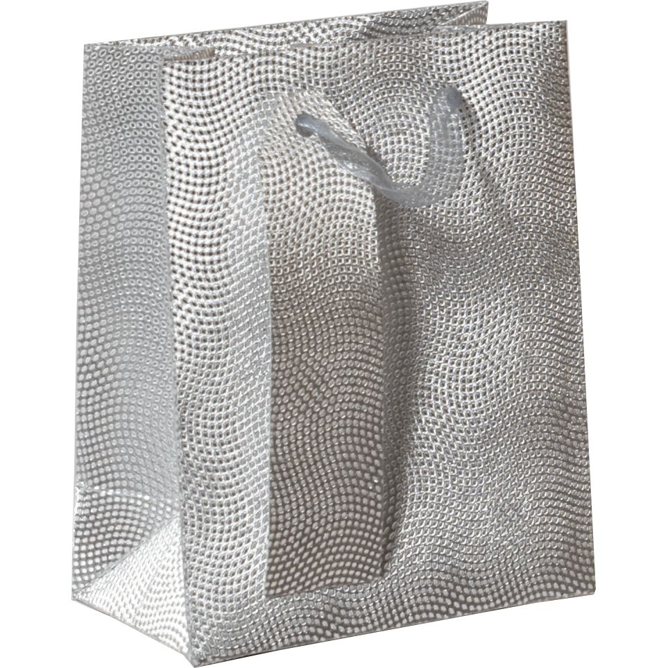 Silver glitter dots small gift bags by AB PICTURA with handles, perfect for gift wrapping or party favors.