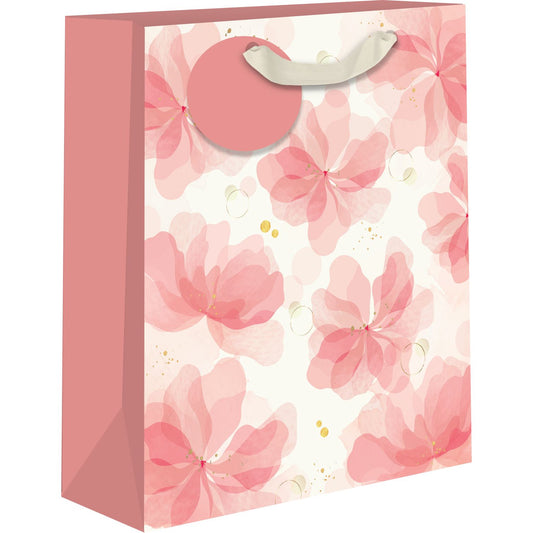 Pink floral medium gift bags by AB PICTURA featuring a delicate flower design, perfect for special occasions.