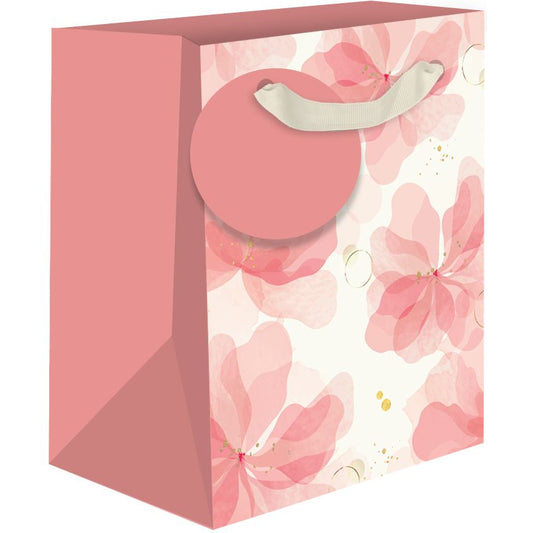 Small pink floral gift bags by AB PICTURA featuring delicate flower designs, ideal for gift wrapping.