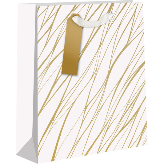 Large gold wave design gift bag by AB PICTURA, featuring elegant gold wave patterns on sturdy paper bag for gifts.