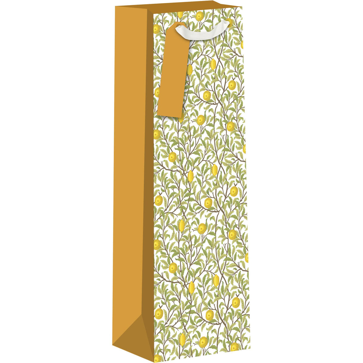 Tropical fruit-themed gift bag from AB PICTURA with vibrant fruit illustrations, designed for gifting bottles.