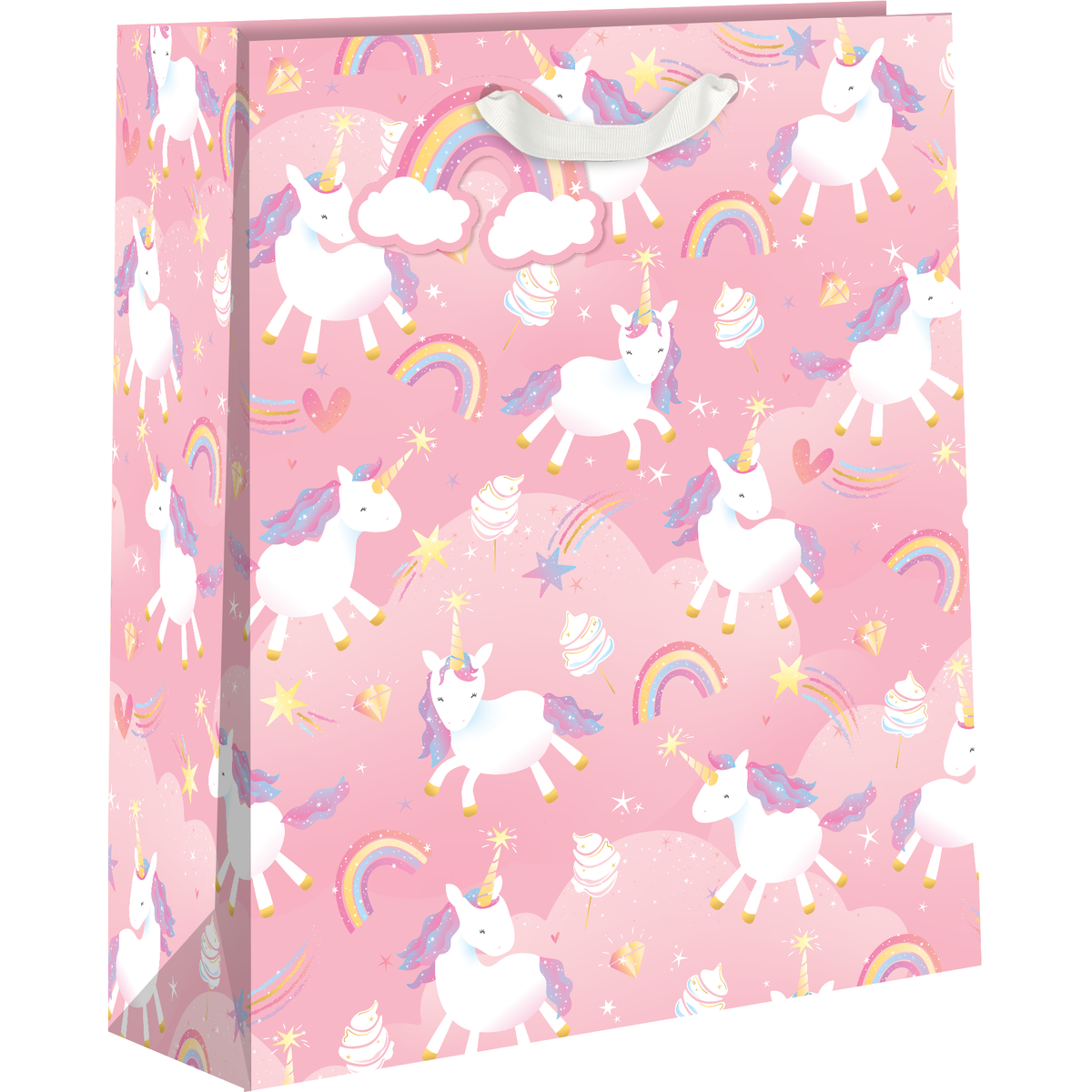 Medium AB PICTURA unicorn gift bag with colorful unicorn and star designs, perfect for special occasions.