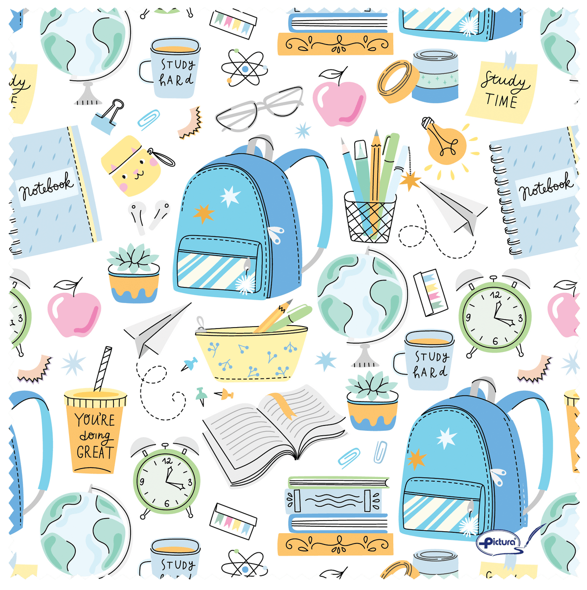Pictura Smart Cloth for school supplies, soft fabric with colorful patterns, designed for cleaning and protecting electronic devices.