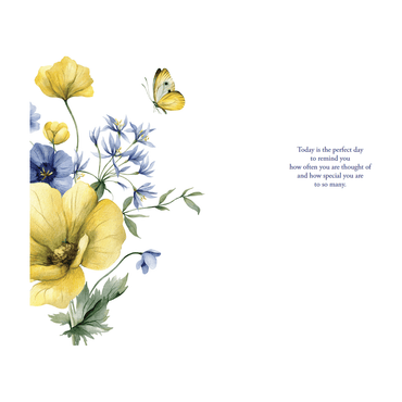 Pictura Butterfly Bouquet birthday card featuring colorful butterflies and floral design on a cheerful greeting card.