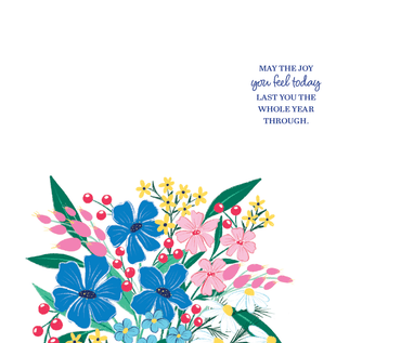 Pictura floral vase birthday card featuring colorful flower illustrations on a white background, perfect for celebrating occasions.