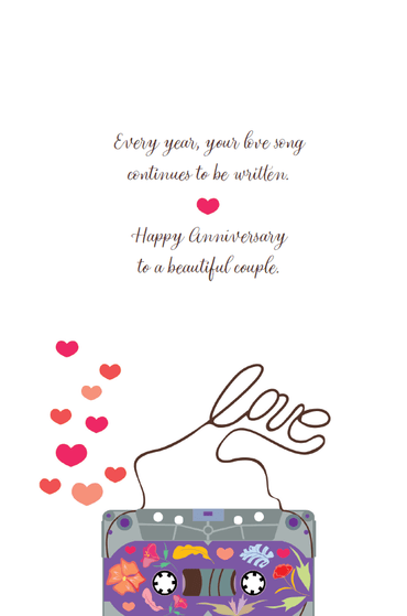 Love Mixtape Anniversary Card by Pictura, featuring a nostalgic cassette tape design for celebrating special occasions