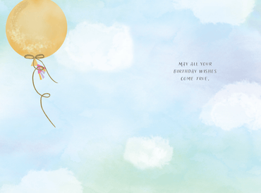 Pictura Cloudy Sky Balloons birthday card featuring colorful balloons floating in a cloudy sky design.