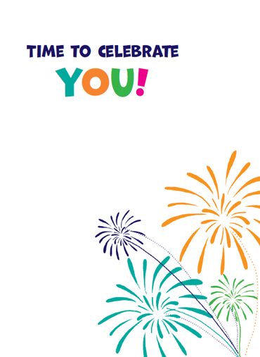 Colorful birthday fireworks design on Pictura birthday card, featuring vibrant sparkles and celebratory imagery for special occasions.