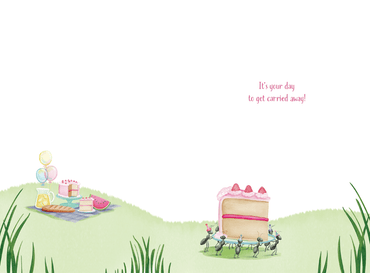 Colorful picnic-themed birthday card from Pictura, featuring cheerful illustrations for celebrating special occasions.