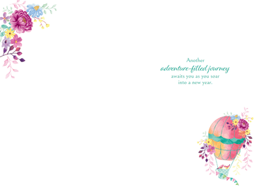 Pictura Birds in Balloon birthday card featuring colorful birds floating in balloons, perfect for celebrating special occasions.