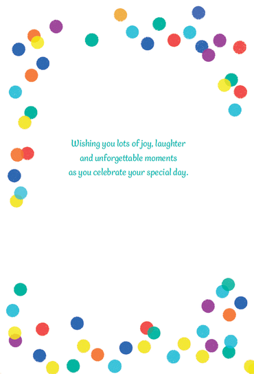 Colorful Rainbow Balloons birthday card from Pictura featuring vibrant balloon illustrations on a cheerful greeting card.