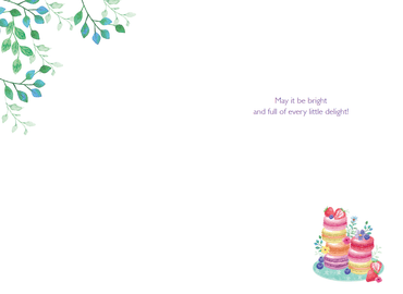 Colorful macarons birthday card from Pictura featuring vibrant illustrations, perfect for celebrating special occasions.