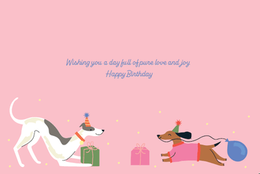 Pictura Celebrating Pups Birthday Card with spinning wheel design, featuring colorful dog illustrations on an everyday card.
