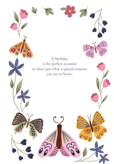 Pictura Butterfly Trio birthday card featuring colorful illustrated butterflies on a cheerful greeting card design.