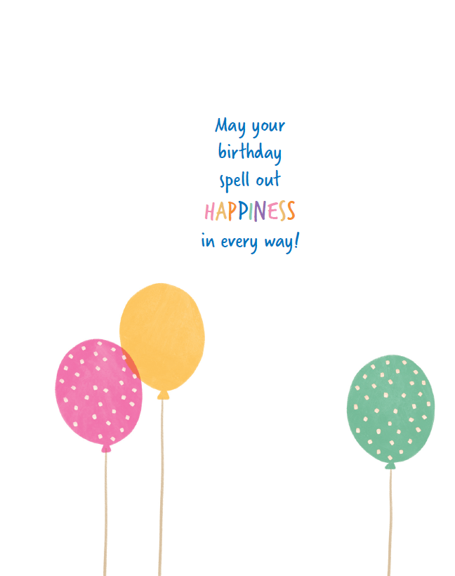 Colorful Happy Birthday Balloons greeting card by Pictura featuring vibrant birthday balloon illustrations.