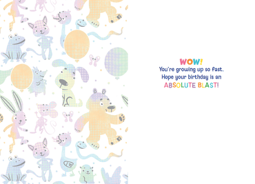 Colorful animals birthday card by Pictura featuring vibrant illustrations of playful animals on an everyday card.