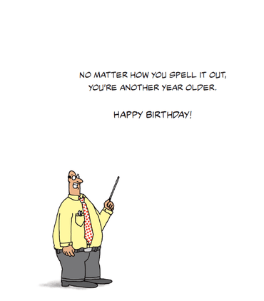 Funny Grammar birthday card by Pictura featuring humorous writing and colorful design, perfect for celebrating with a witty touch.