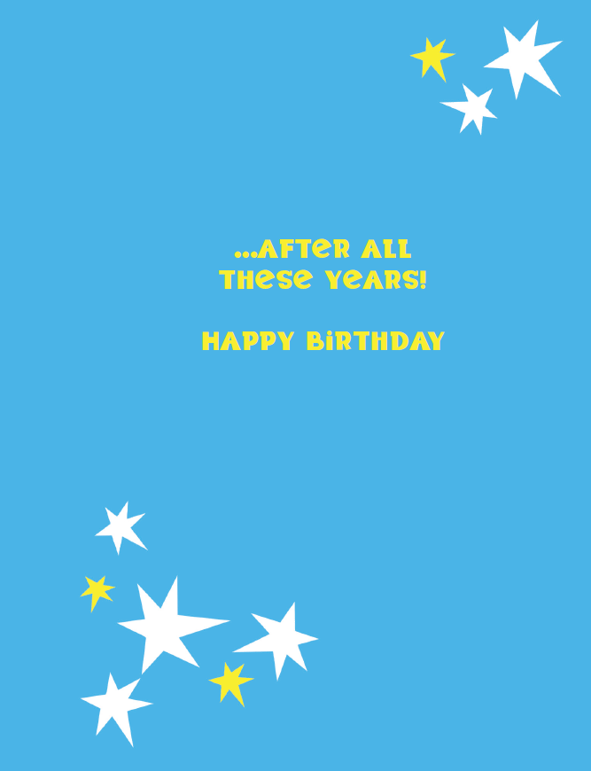 Pictura Rocker Senior Funny Birthday Card with humorous rock music theme, featuring colorful illustrations and playful design.