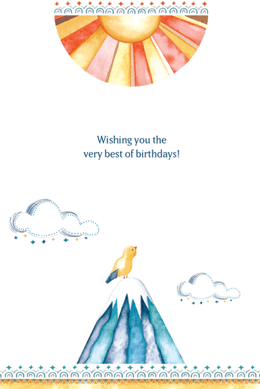 Pictura Mountain Sunrise birthday card featuring a scenic mountain landscape with a sunrise, suitable for special occasions.